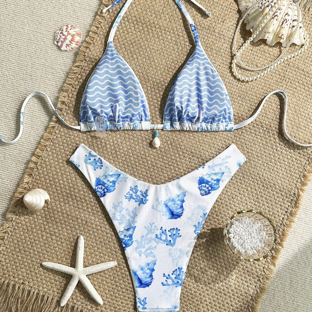 Women's Triangle Bikini with Maritime Shell Decoration Mune Fashion