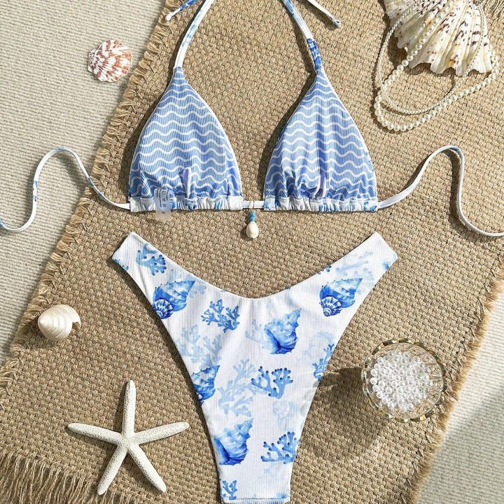 Women's Triangle Bikini with Maritime Shell Decoration Mune Fashion