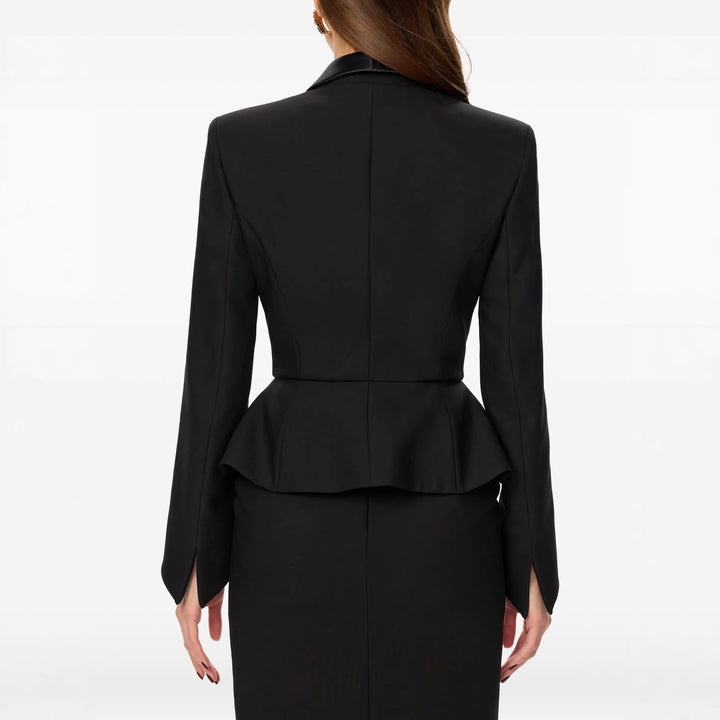 Women Tailored Blazer with Peplum Satin Shawl Collar and Slim Silhouette Mune Fashion