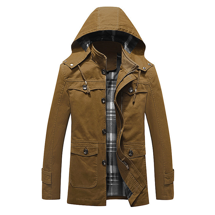 Men's Cotton Canvas Parka with Hood, Checked Lining and Multi-Function Pockets Mune Fashion