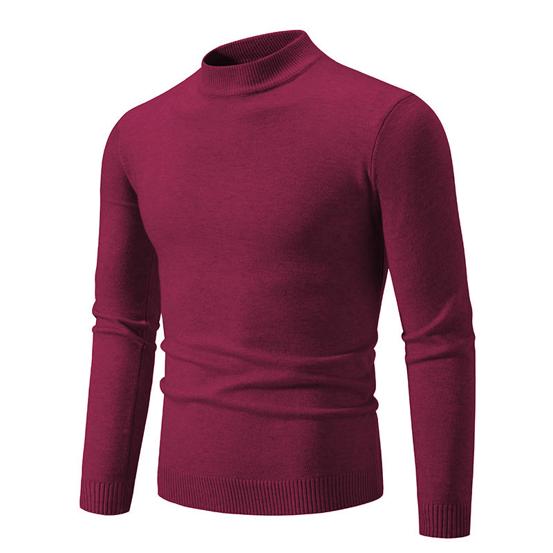 Men's Slim Fit Fine Knit Mock Neck Sweater with Ribbed Collar and Hem Mune Fashion