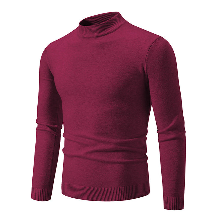 Men's Slim Fit Fine Knit Mock Neck Sweater with Ribbed Collar and Hem Mune Fashion