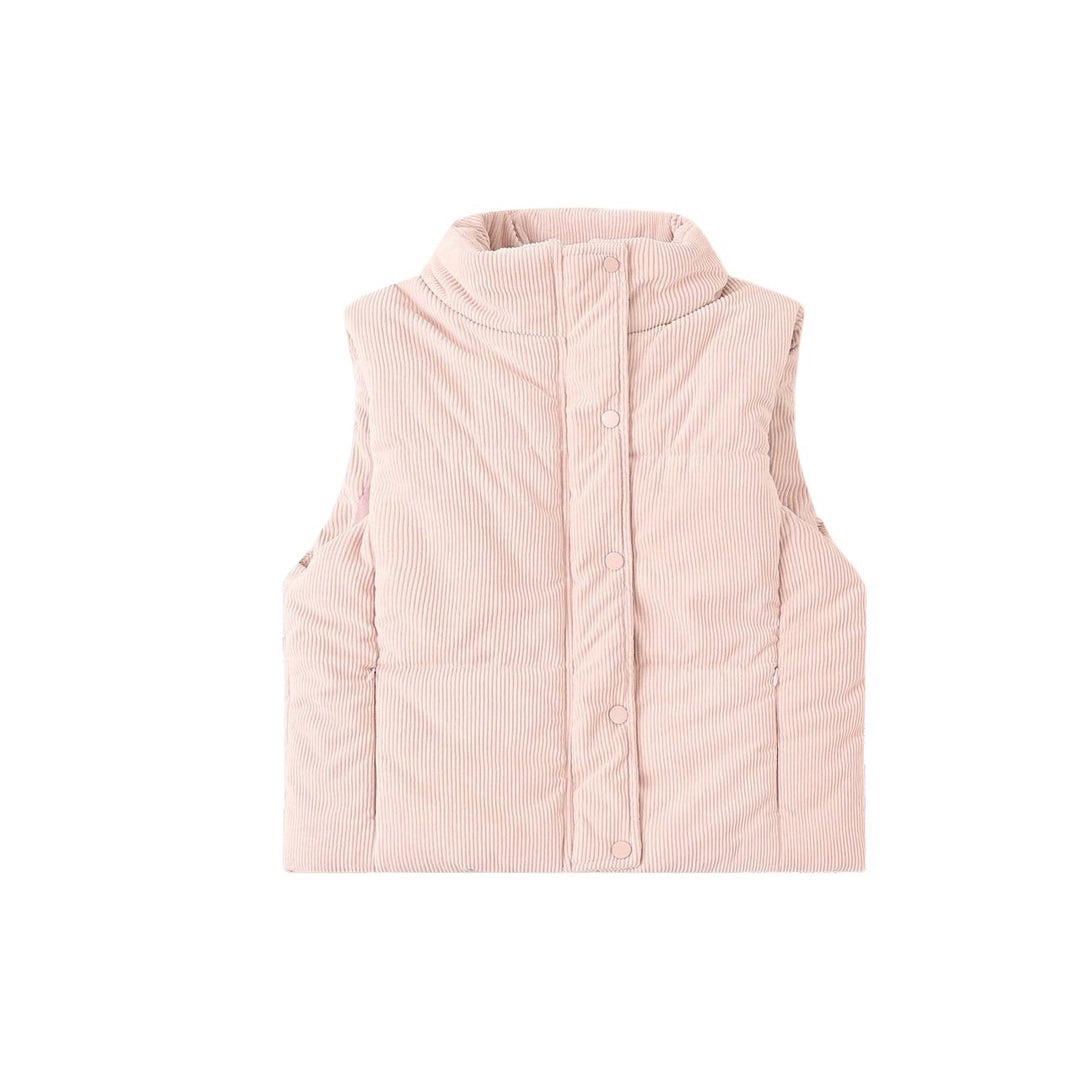 Ladies nan short corduroy look insulation vest with high stand-up collar and snap button placket Mune Fashion