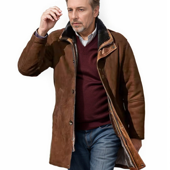 Men's coat in field coat style with teddy collar and two-way zipper Mune Fashion