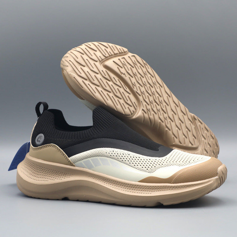 Men's urban slip-on leisure shoe with elastic sock shaft, robust protective overlays, contoured cushioning wedge sole, and gripping outsole Mune Fashion