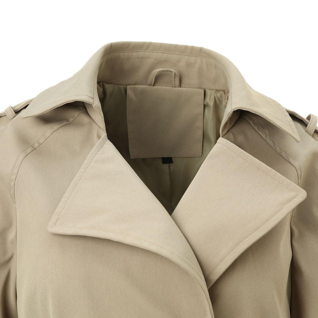 Women Tailored Trench Coat with Tied Belt, Shoulder Tabs and Metal Ring Details Mune Fashion