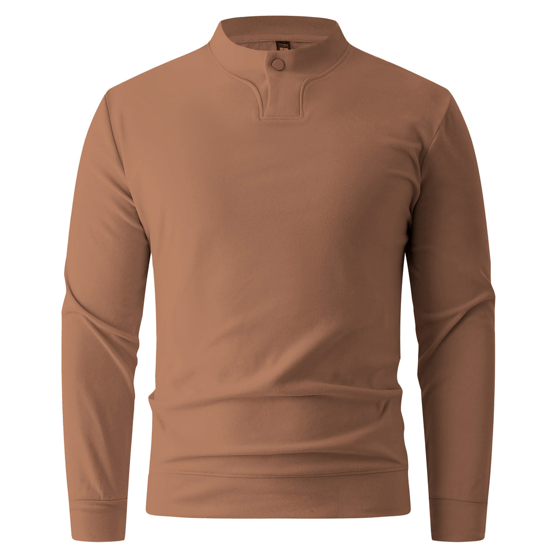Men's Long Sleeve Shirt with Narrow Stand Collar and Button Closure Mune Fashion