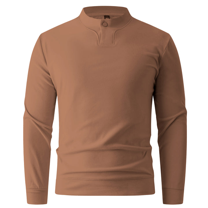 Men's Long Sleeve Shirt with Narrow Stand Collar and Button Closure Mune Fashion