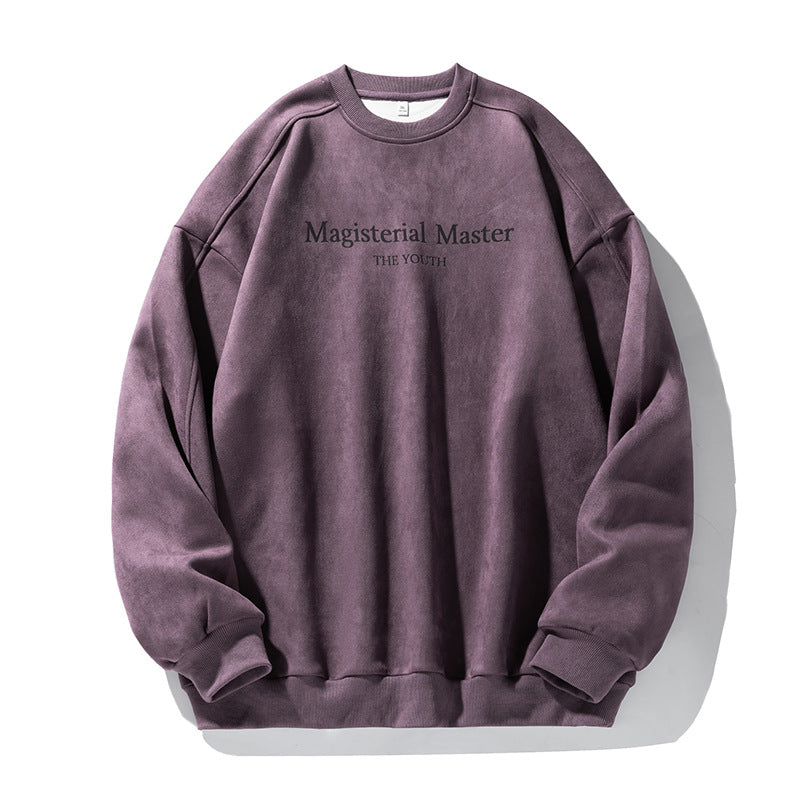 Unisex Oversize Velour Sweatshirt with Round Neckline and Subtle Script Embossing Mune Fashion