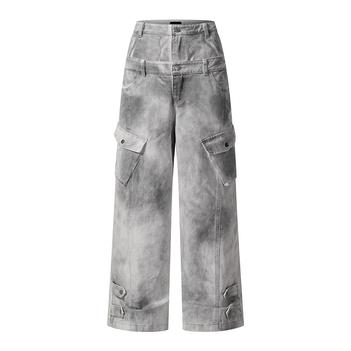 Women's High-Waisted Baggy Culotte Jeans in Workwear Style with Flap Pockets and Adjustable Hem Mune Fashion