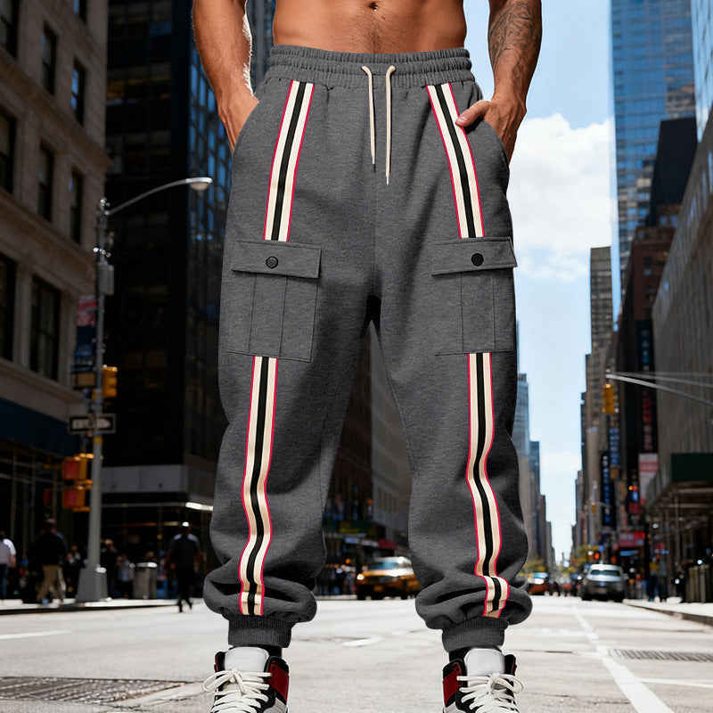 Men's cargo joggers in urban streetwear look with contrast stripes and flap pockets Mune Fashion