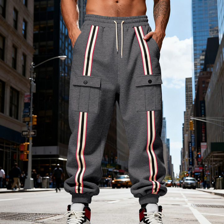 Men's cargo joggers in urban streetwear look with contrast stripes and flap pockets Mune Fashion