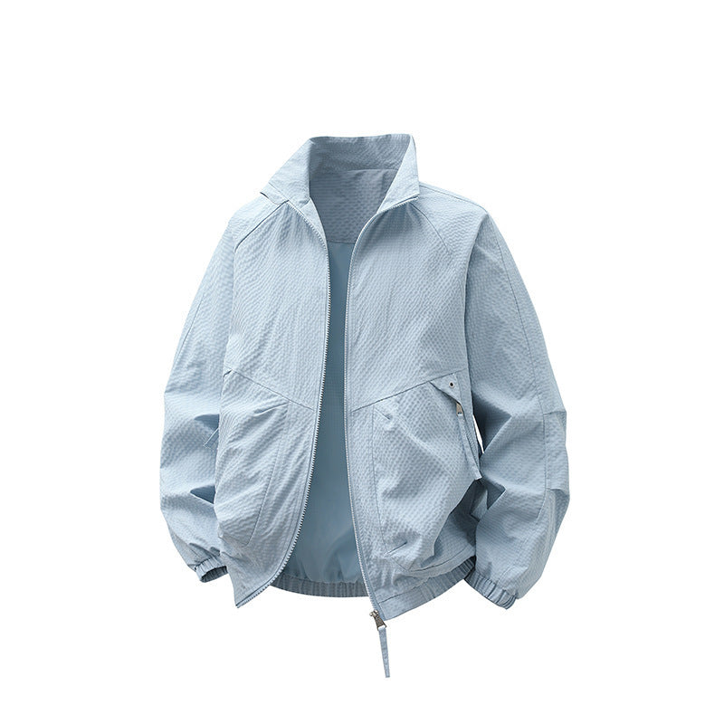 Men Lightweight Windbreaker with High Collar Mune Fashion