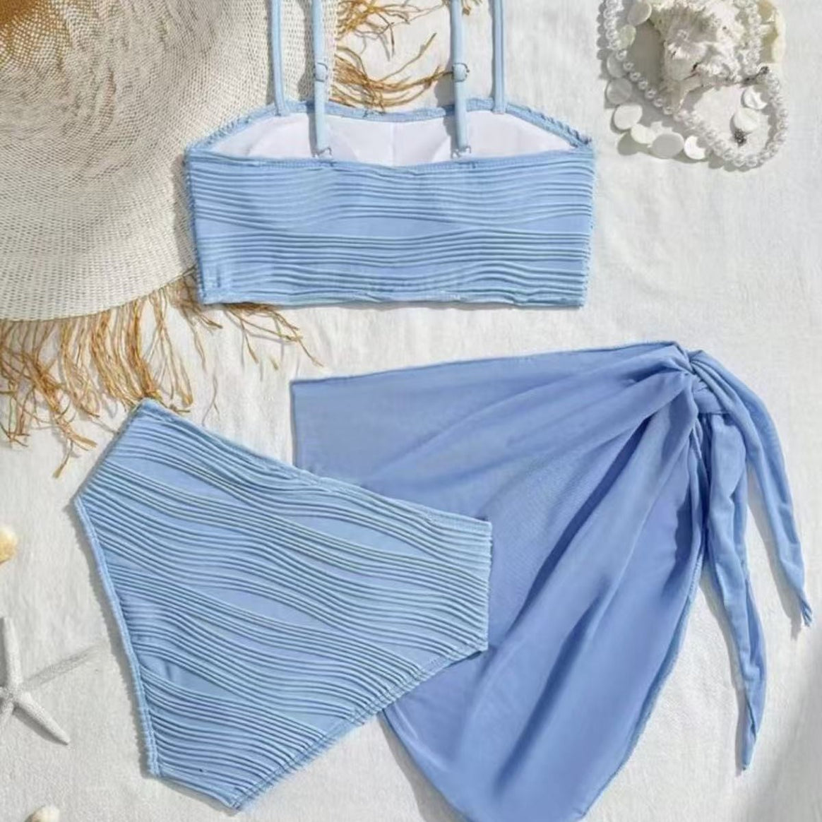 Women's bikini set with high-waisted bottoms and fashionable ruffle design Mune Fashion