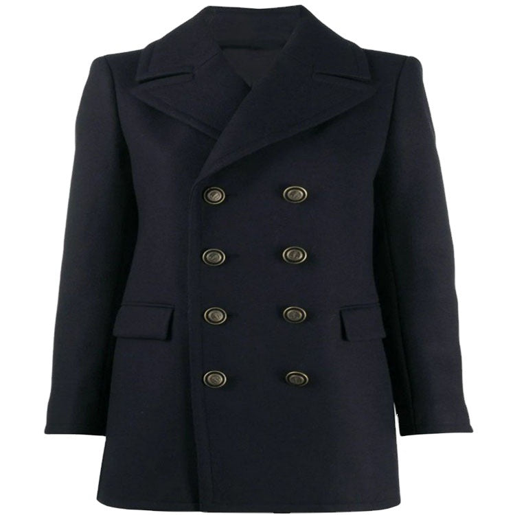 Women's Short Tailored Double-Breasted Wool Blend Peacoat with Maritime Details Mune Fashion