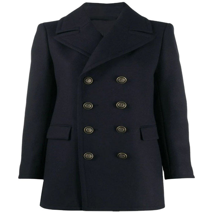 Women's Short Tailored Double-Breasted Wool Blend Peacoat with Maritime Details Mune Fashion