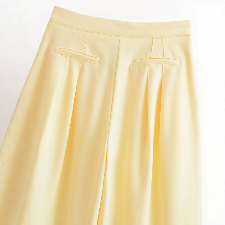 Women's Wide Culotte Pants with High Waist, Pleats and Side Pockets Mune Fashion