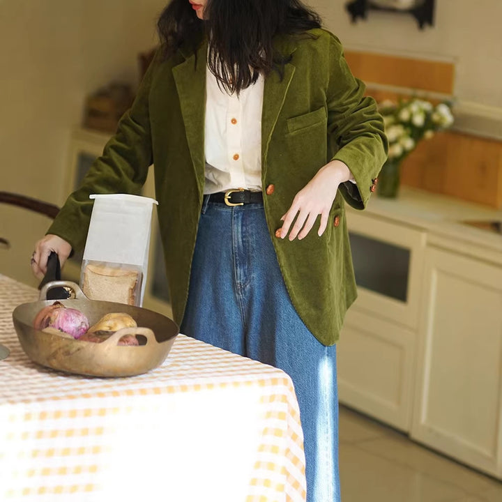 Women Elegant Velvet Blazer with Button Detail Mune Fashion