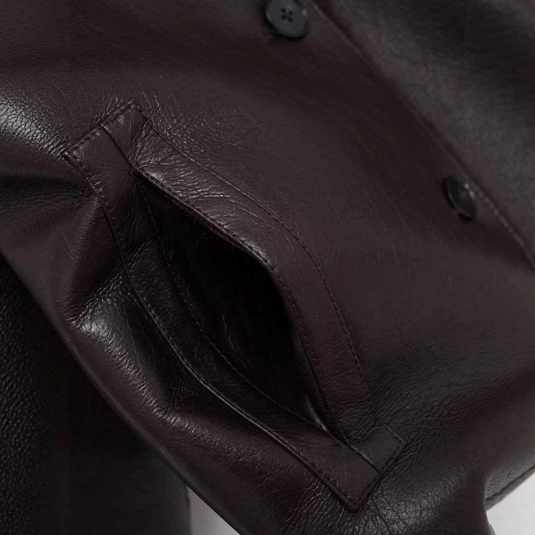 Women Boxy Faux Leather Jacket with Faux Fur Collar, Lambswool Imitation Lining and Button Closure Mune Fashion