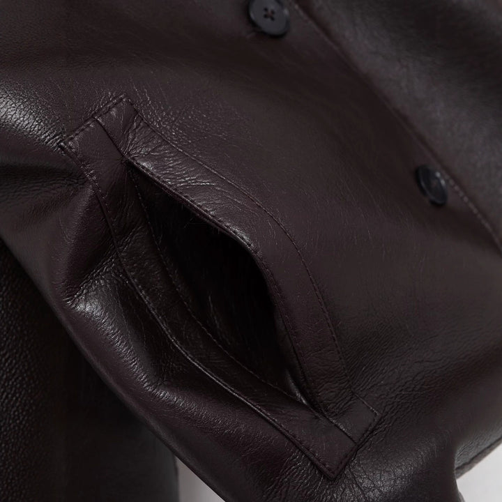 Women Boxy Faux Leather Jacket with Faux Fur Collar, Lambswool Imitation Lining and Button Closure Mune Fashion