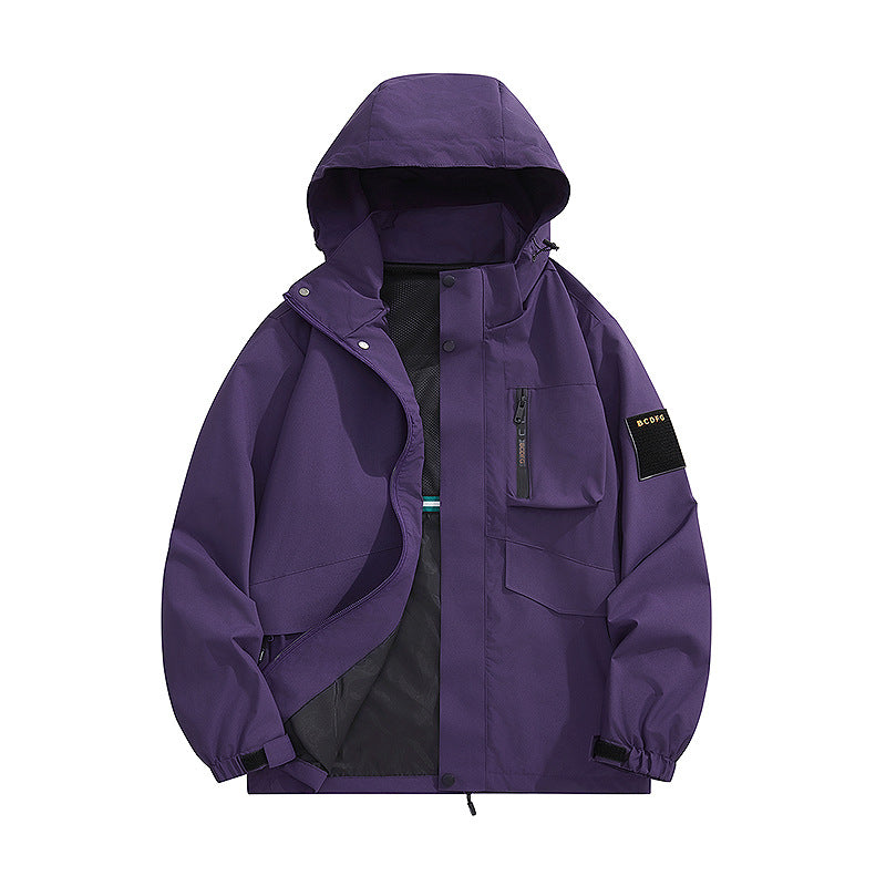 Men's multifunctional utility outdoor jacket with hood, concealed pocket flaps and wind-resistant coating Mune Fashion
