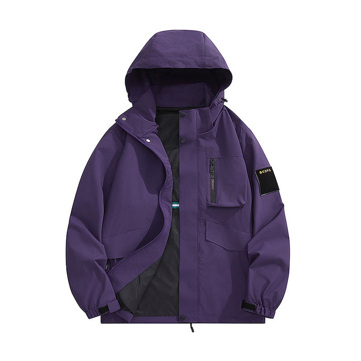 Men's multifunctional utility outdoor jacket with hood, concealed pocket flaps and wind-resistant coating Mune Fashion