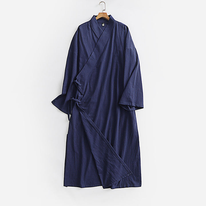 Women's Long Kimono-Style Wrap Dress with Wide Sleeves and Side Ties Mune Fashion
