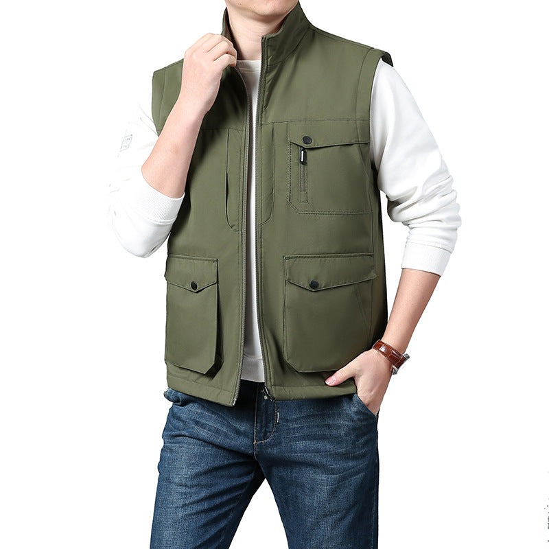 Men's Lightweight Thermo-Fleece Vest with Stand-Up Collar, Front Zipper and Side Pockets Mune Fashion