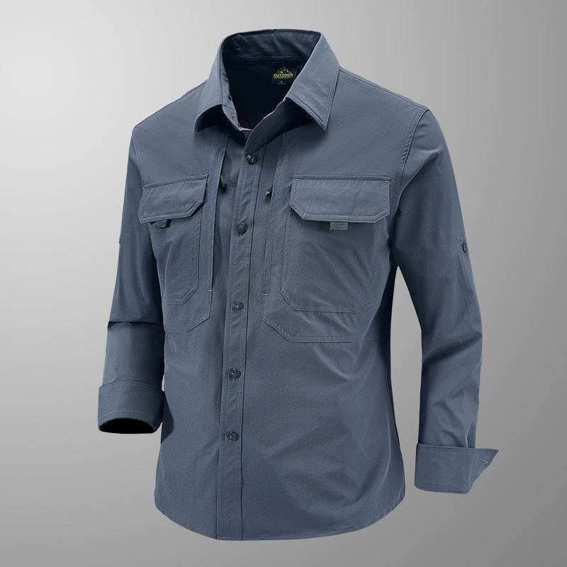 Men's Technical Field Shirt with Ripstop Structure, Chest Pockets and Roll-Up Sleeves Mune Fashion