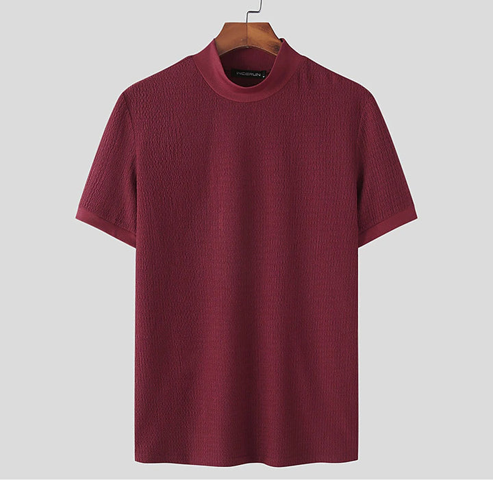 Men's short-sleeve stand-up collar fine knit shirt with fine ribbed structure Mune Fashion