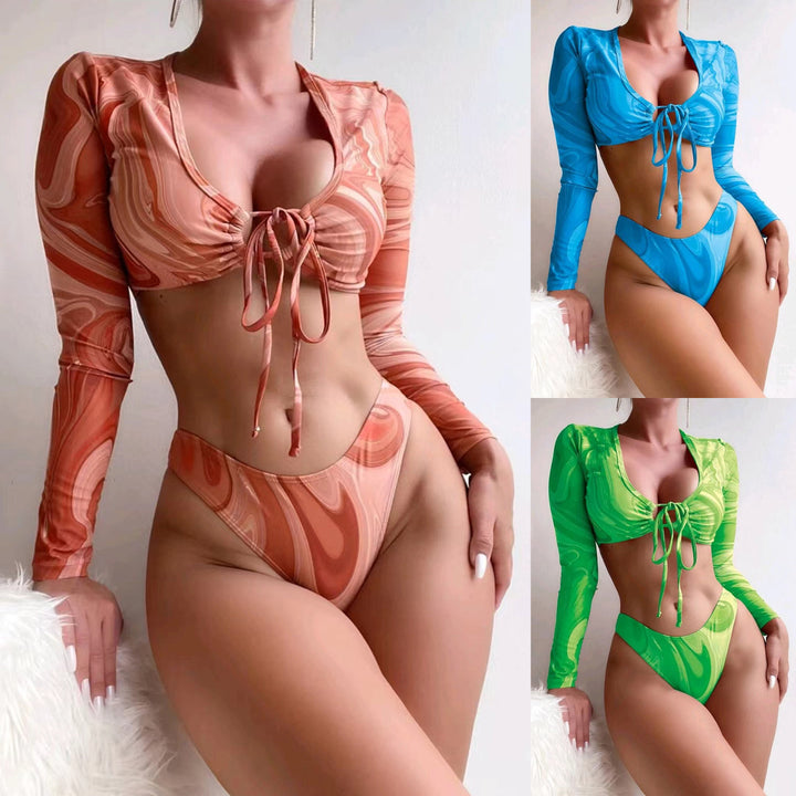 Women's Surf Bikini Set with Long Sleeve Crop Top and High Waisted Bottoms Mune Fashion
