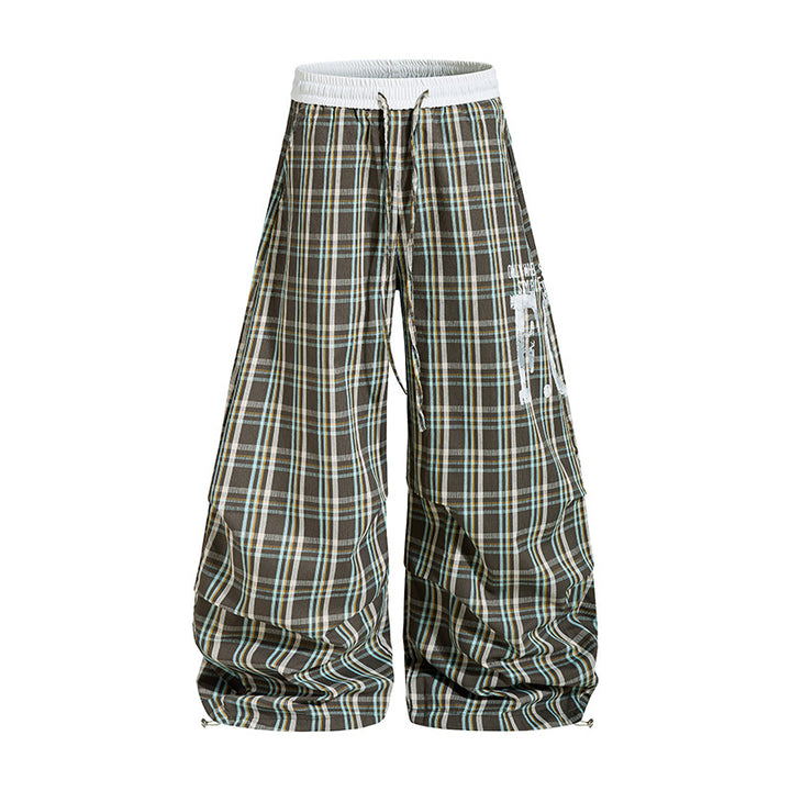 Women's Checked Culotte Palazzo Pants with Elastic Comfort Waistband and Adjustable Balloon Hem