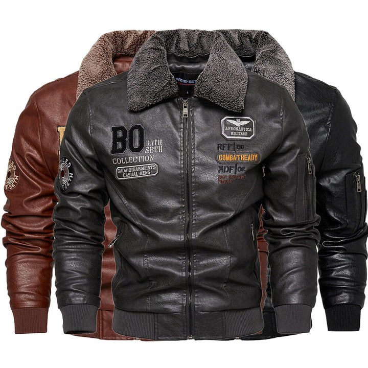 Men's Faux Leather Jacket with Padded Collar Mune Fashion