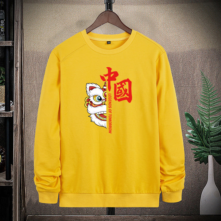 Men's sweatshirt with traditional lion dance motif and round neckline Mune Fashion
