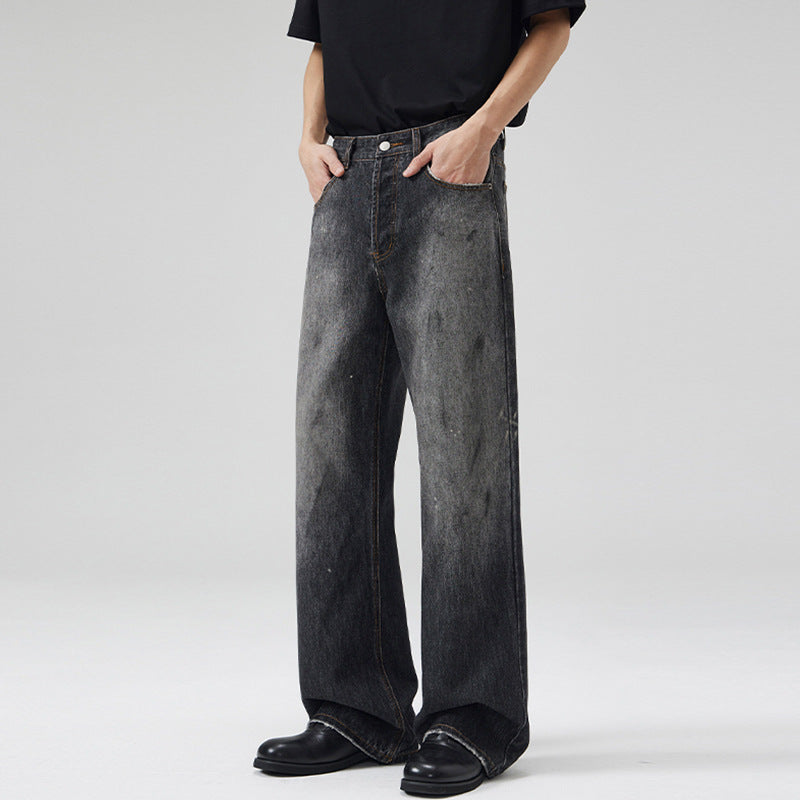 Men's Relaxed-Straight Denim Jeans with Vintage Wash and Extended Hem Mune Fashion