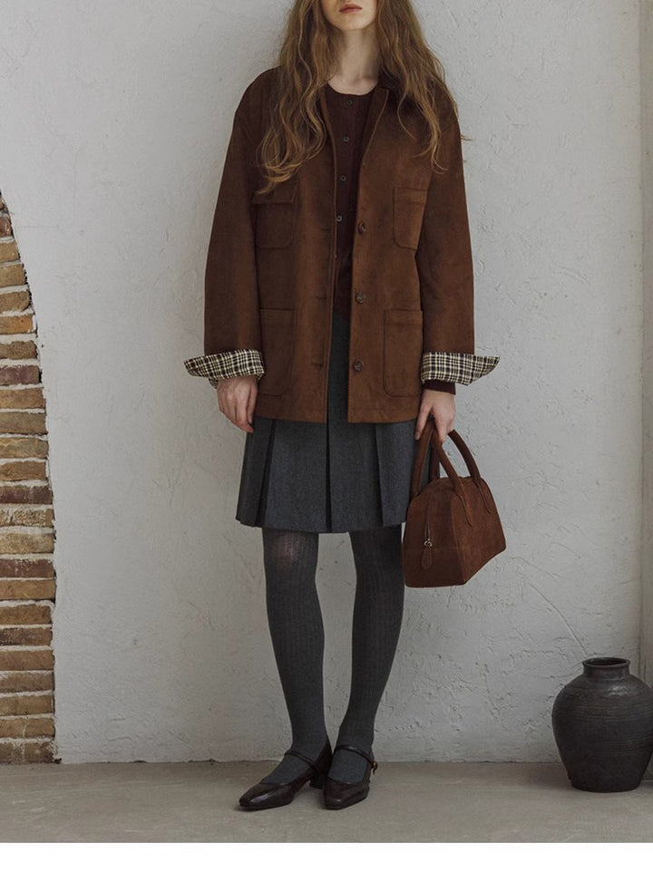 Women Elegant Suede Jacket Mune Fashion