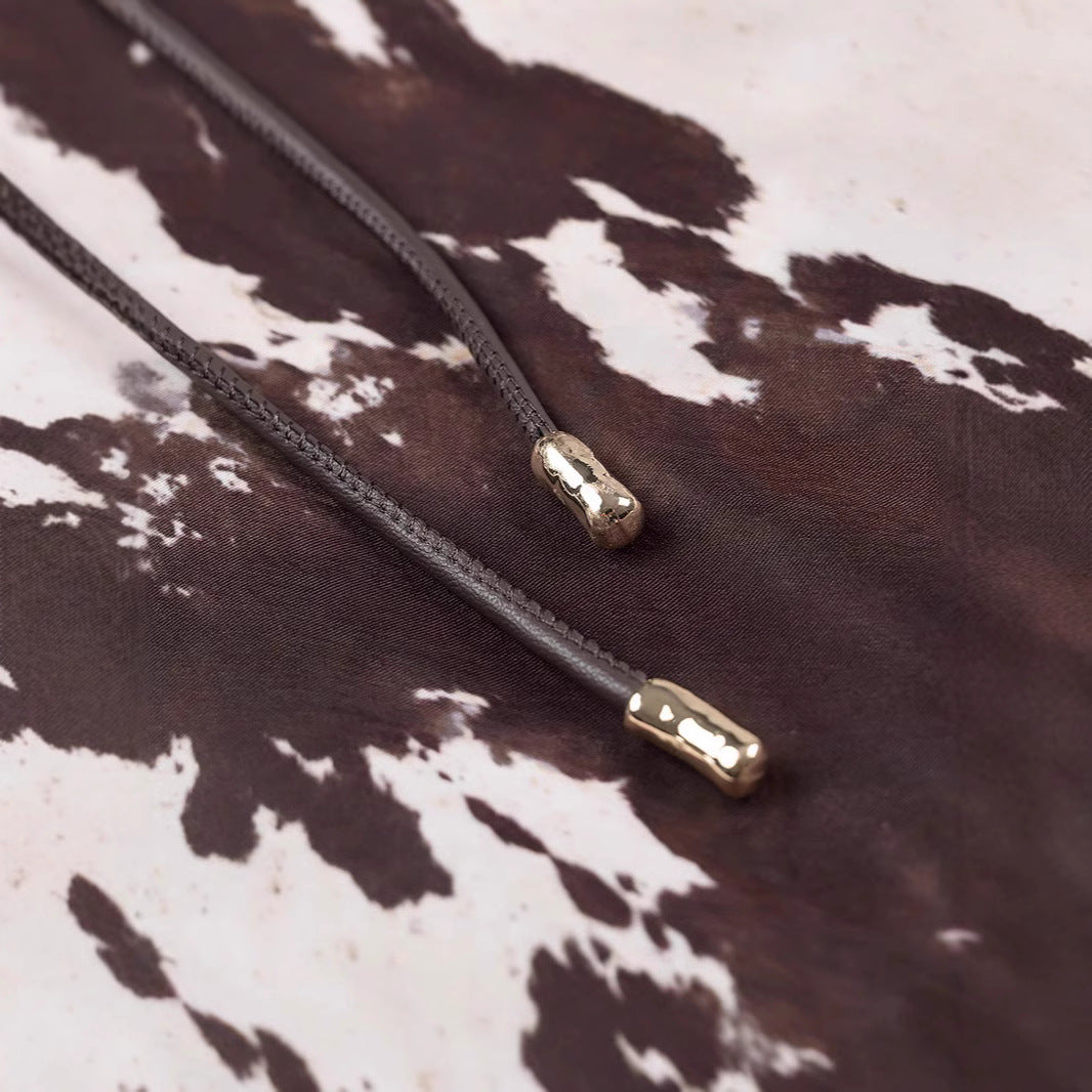 Women Oversized Shirt Blouse with Cow Spot Print, Concealed Button Placket and Loose Fit Mune Fashion