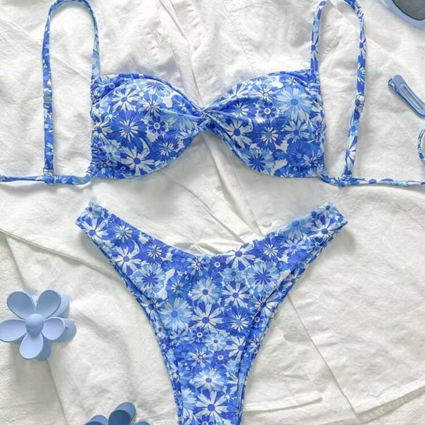Women's triangle bikini with floral design and playful ruffle details Mune Fashion
