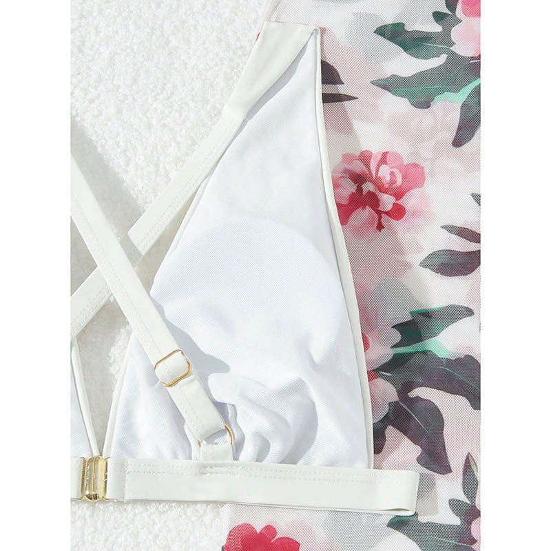 Ladies Two-Piece Bikini Set with Floral Print and Wrap Skirt Mune Fashion