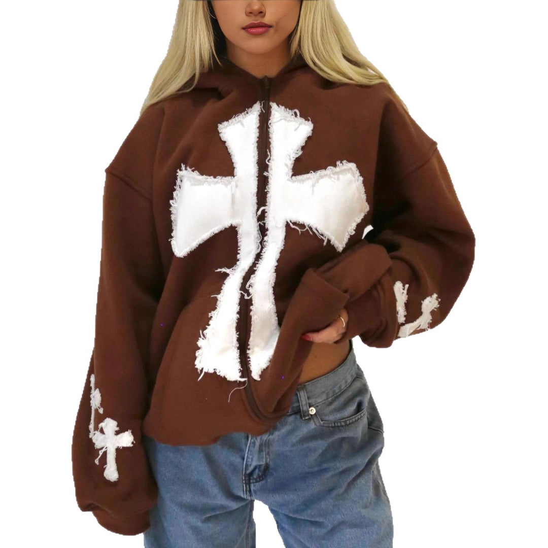 Women's Fashionable Hoodie with Creative Patches