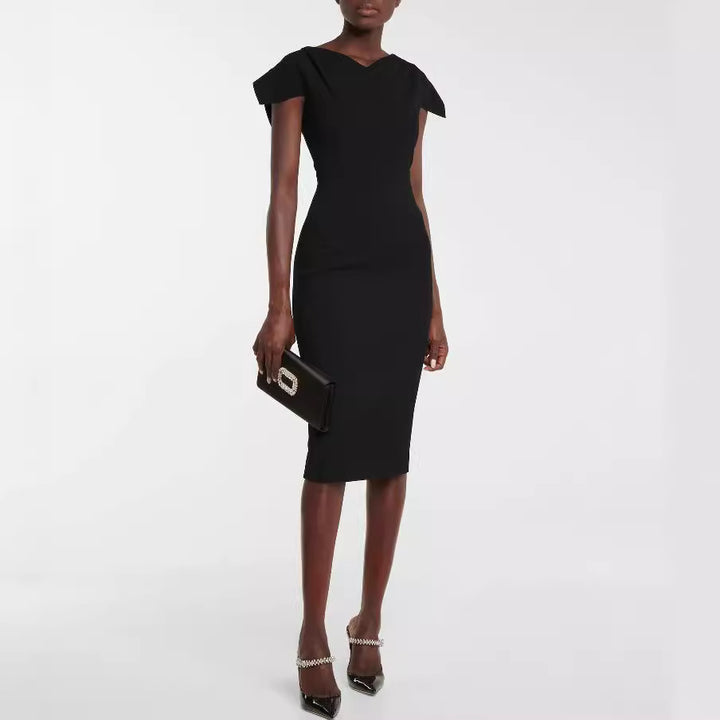 Women's Simple Pencil Dress with Tailored Silhouette and Structured Shoulder Straps Mune Fashion