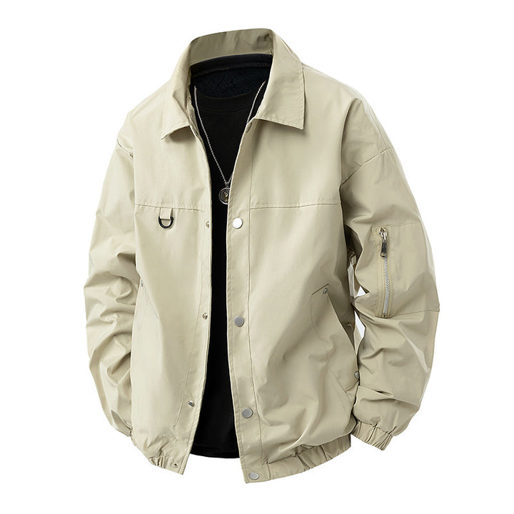 Men's Lightweight Utility Coach Jacket with Snap Button Closure, Sleeve Zipper & Elastic Hem Mune Fashion