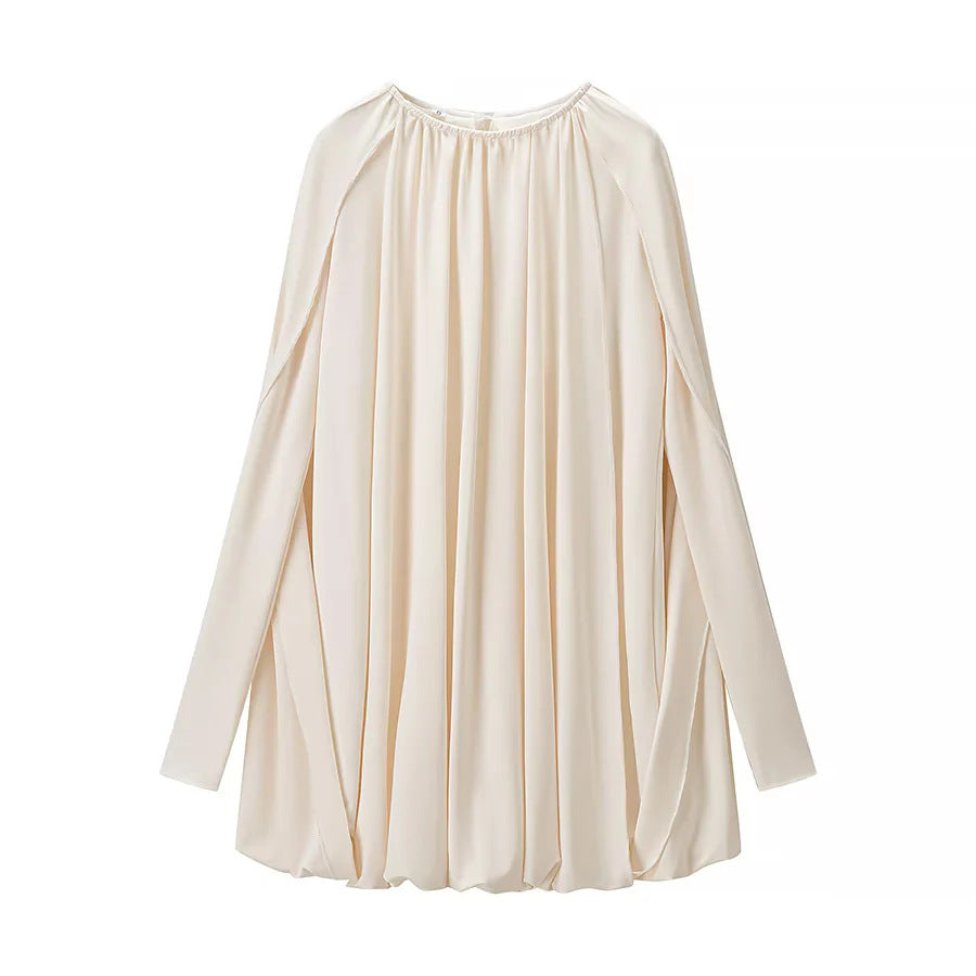 Women nan pleated cape top with wide fall, long sleeve slits, and elastic round neckline Mune Fashion