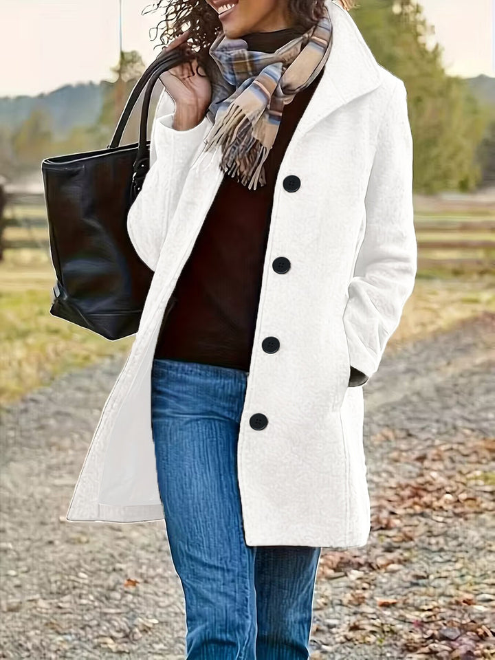 Women's tailored wool blend coat with large button placket and side pockets Mune Fashion