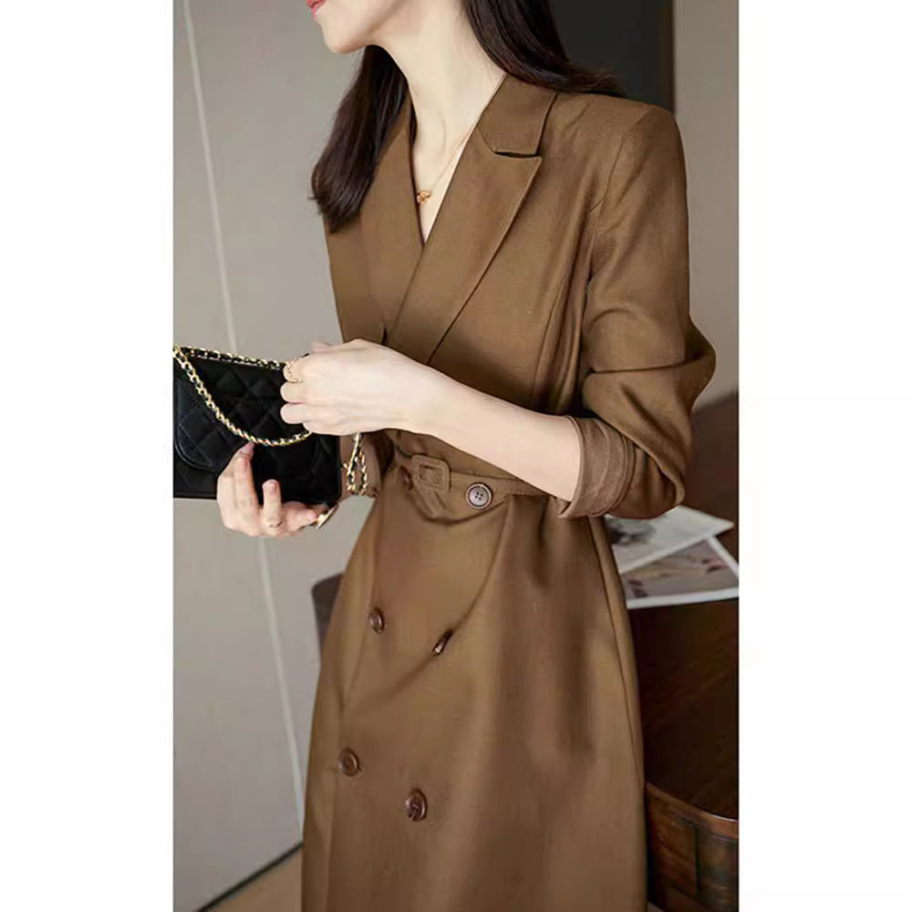 Women's Elegant Trench Coat with Double Button Placket and Waist Belt Mune Fashion