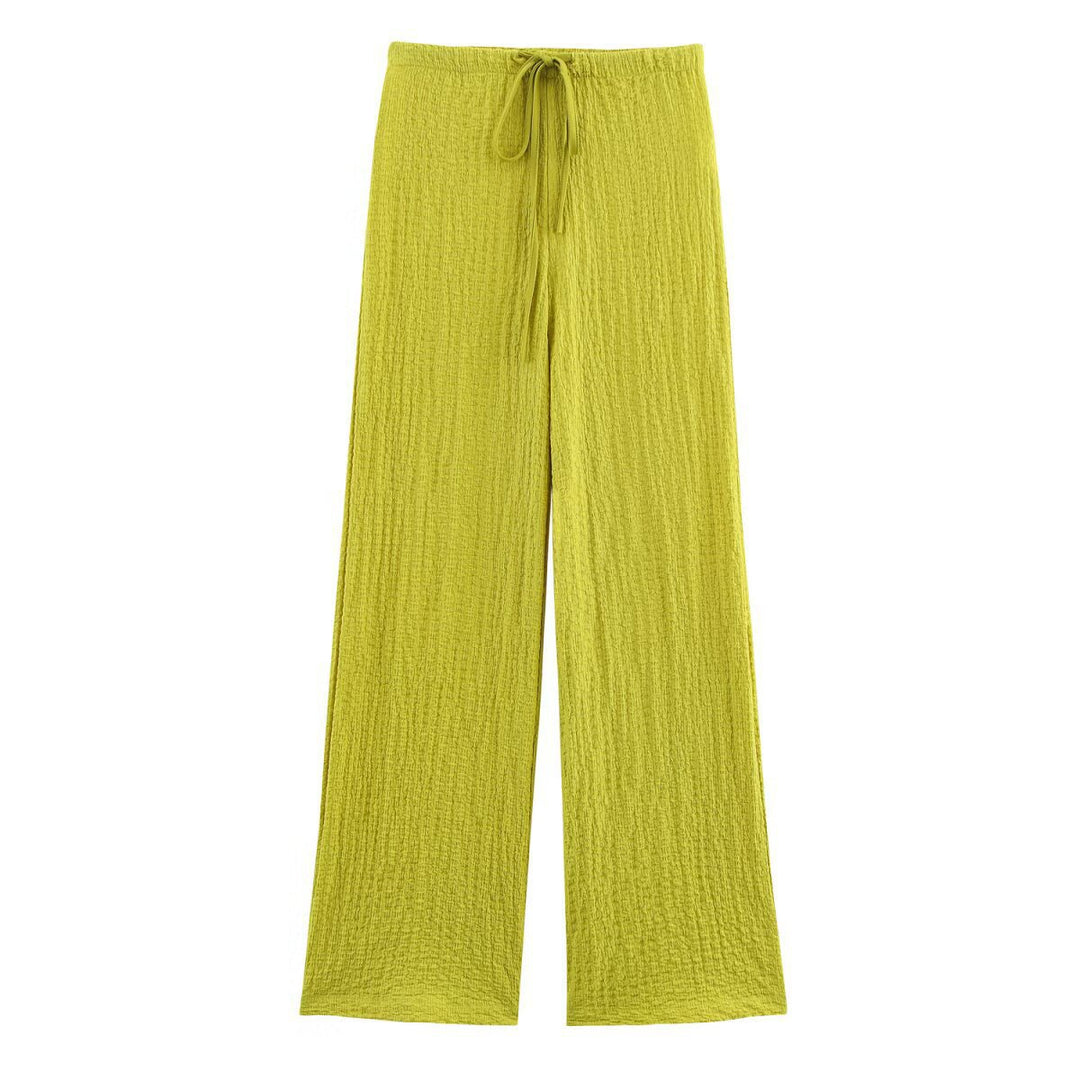 Women's lightweight crinkle lounge pants with wide leg and drawstring Mune Fashion
