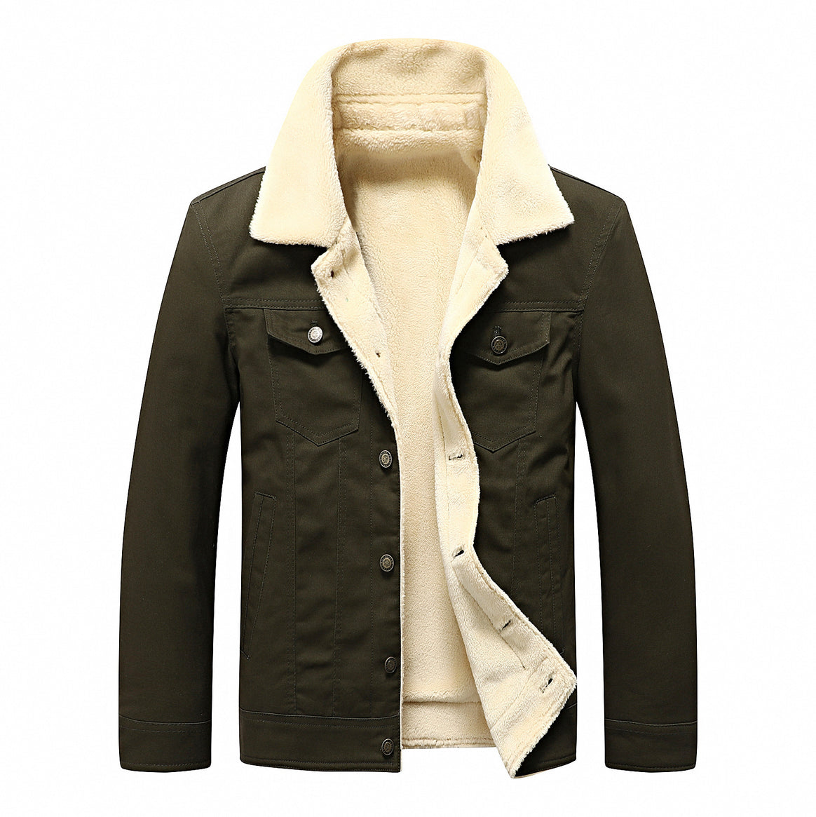 Men's canvas trucker jacket with teddy fleece lining and flap pockets Mune Fashion