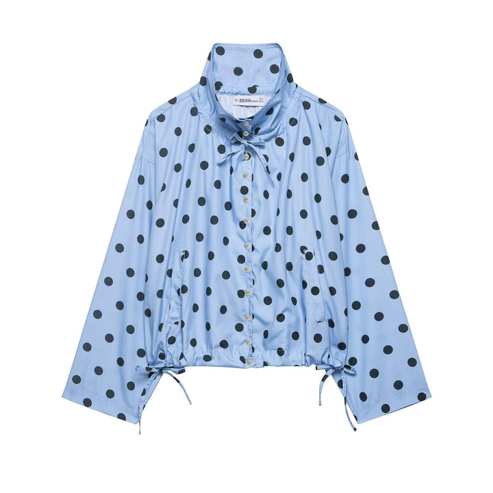Women's lightweight polka dot windbreaker jacket with drawstring and stand-up collar Mune Fashion