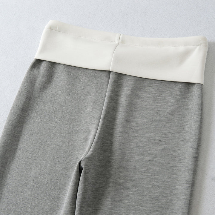 Women High-Waisted Flared Jogging Pants with Cuff Waistband and Drawstring