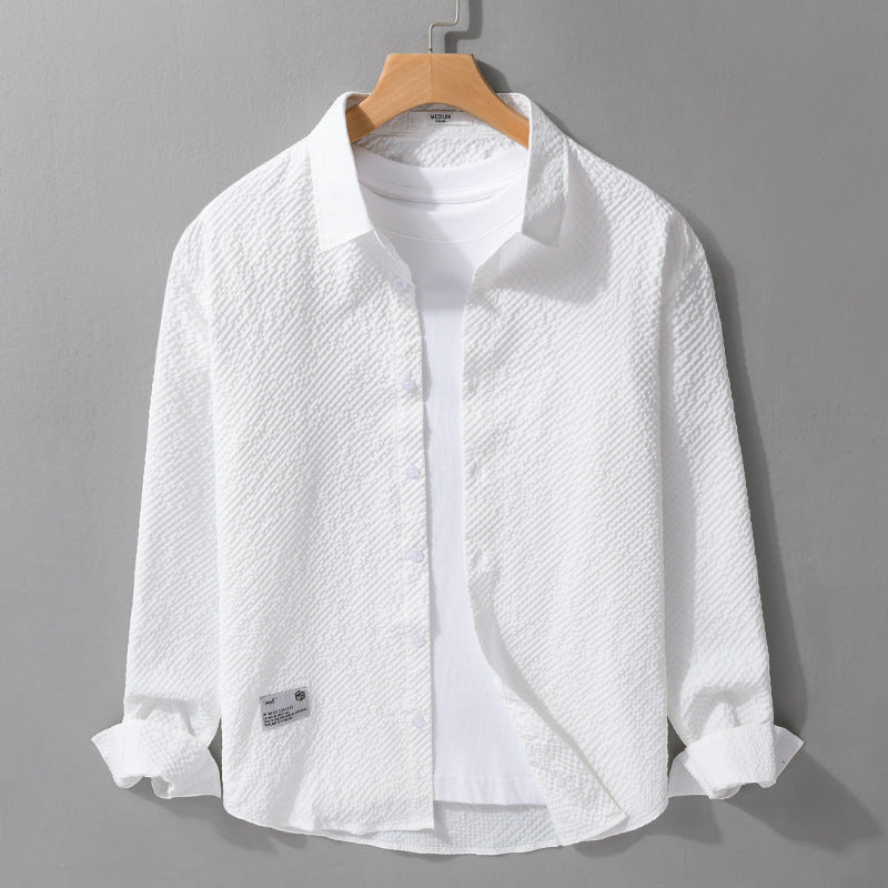 Men's structured lightweight shirt in layering style with crinkle look and rounded hem Mune Fashion
